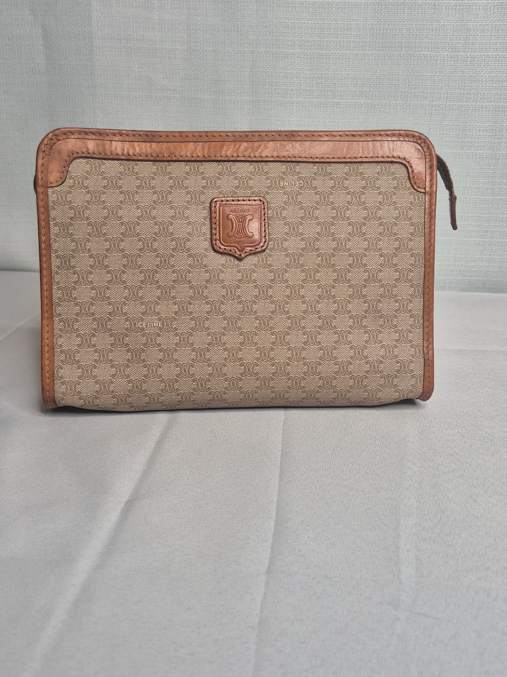 Celine Small Beige Canvas Pouch Toiletry Bag with Tan Leather Trim UNISEX - Picture 3 of 17